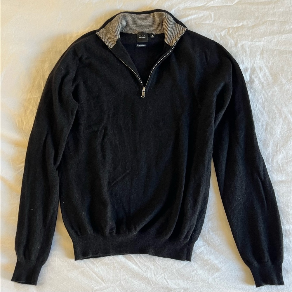 Sake Fifth Avenue Men’s Black Quarter Zip 100% Cashmere Sweater. Size Small